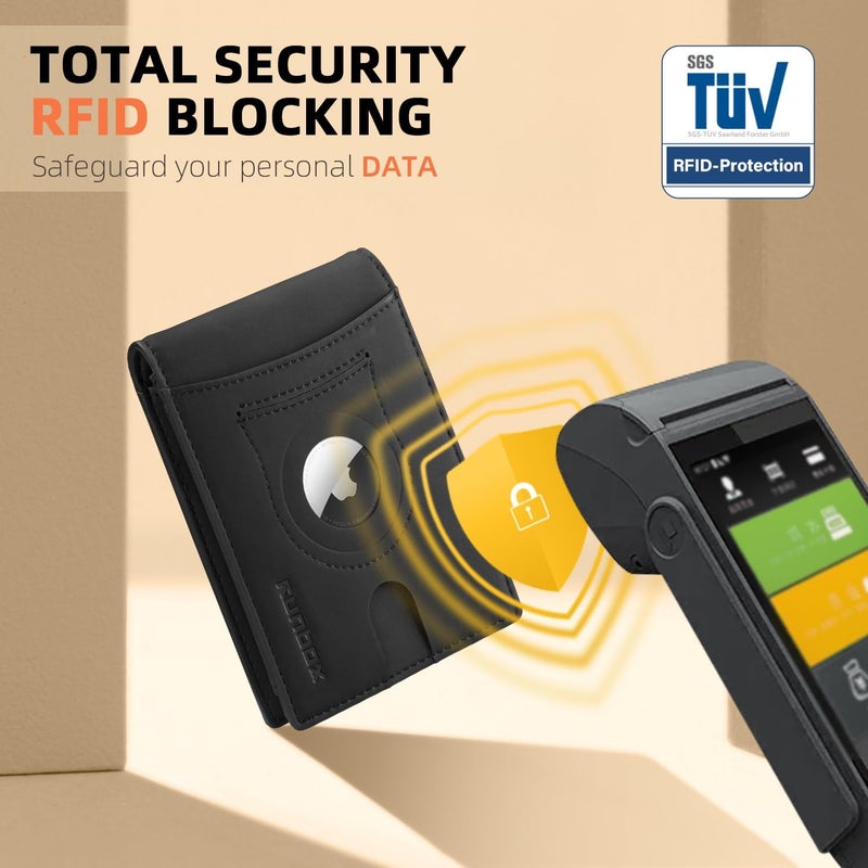 RUNBOX AirTag-Wallet-Mens-Slim-RFID Blocking Wallets Leather with Bill Compartment Air Tag Bifold Card Holder Wallet Gifts for Men Dad - Image 4